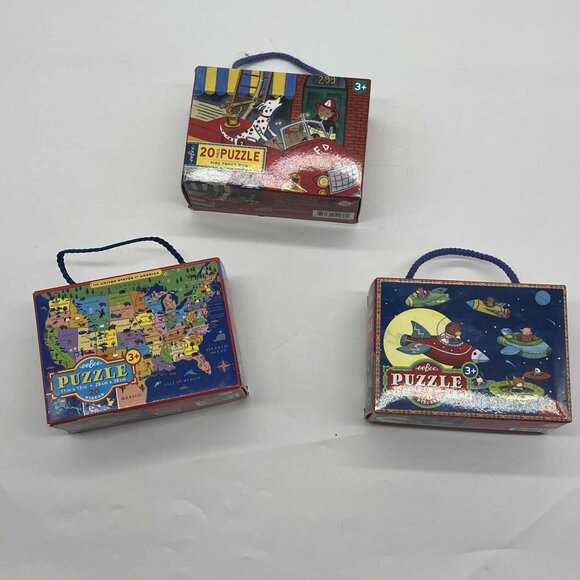 Set of 3 Eeboo 20 Piece puzzles, space, United States Map, & Fire truck EUC - Picture 1 of 2